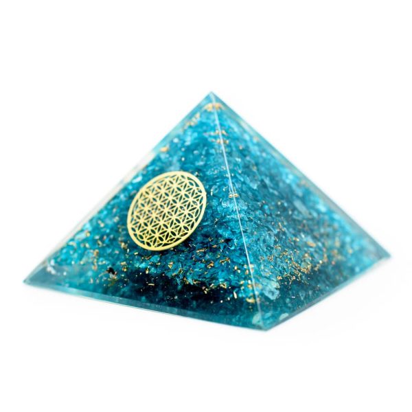 Orgonite Piramide Blauwe Topaas | Flower of Life | (70 mm)