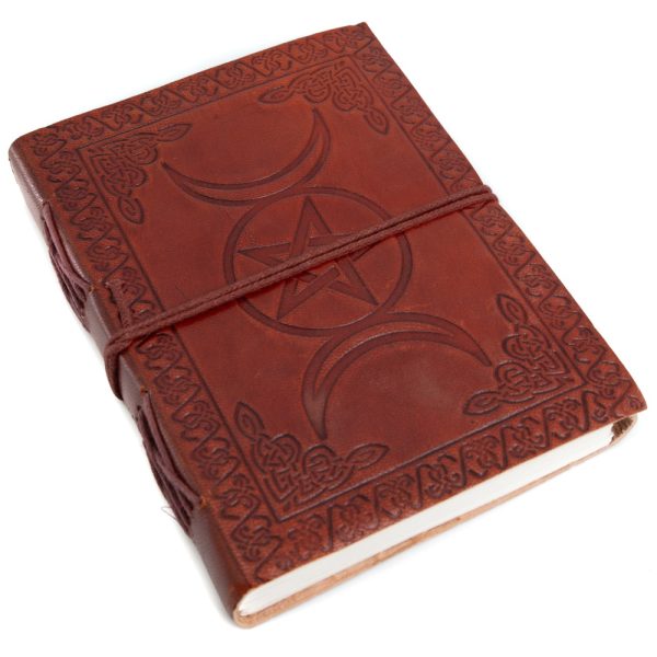 Spiritueel Notitieboekje Leer Drievoudige Maan (17,5 x 13 cm) | Handgemaakt