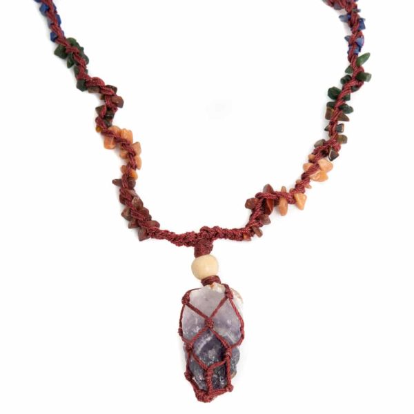 Ruwe Edelsteen Hanger Amethist met Chakra Ketting