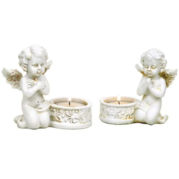 Twee engeltjes met waxinelichthouders | 234 g; 10x9 cm