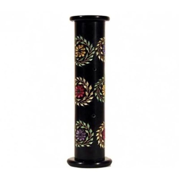 Wierookbrander pilaar zeepsteen met bloemen | 28x6.5 cm