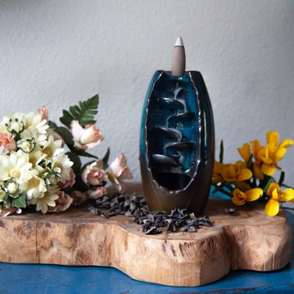 Backflow Wierook Houder Waterval Blauw Keramiek (20 cm) - Afbeelding 2