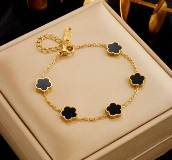 Armband Klaver Gold Plated Black - Afbeelding 2