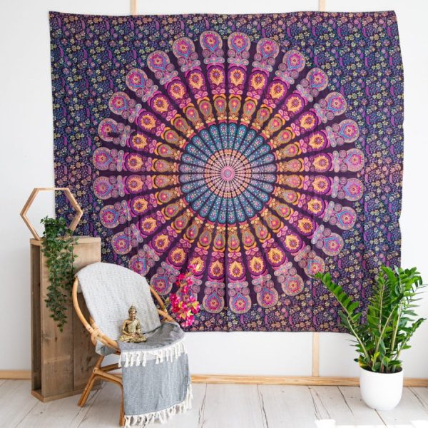 Authentiek Wandkleed Katoen Paars Mandala (240 x 210 cm) - Afbeelding 2