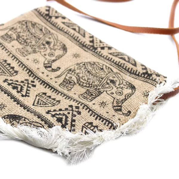 Jute Franje Tas | Olifant Print - Afbeelding 2