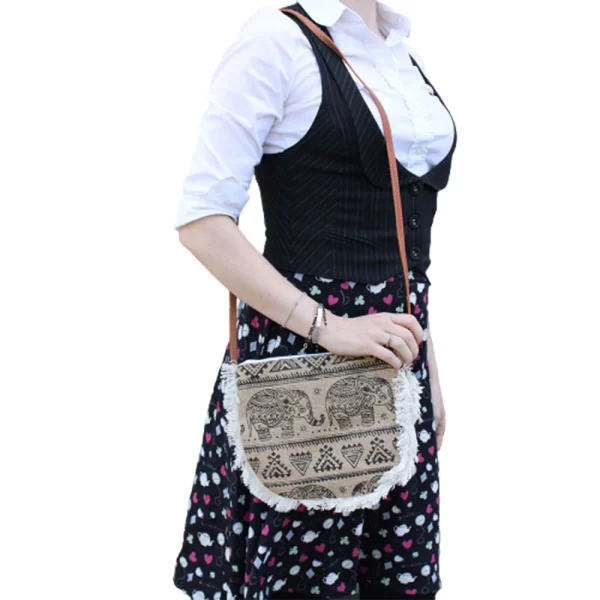 Jute Franje Tas | Olifant Print - Afbeelding 3