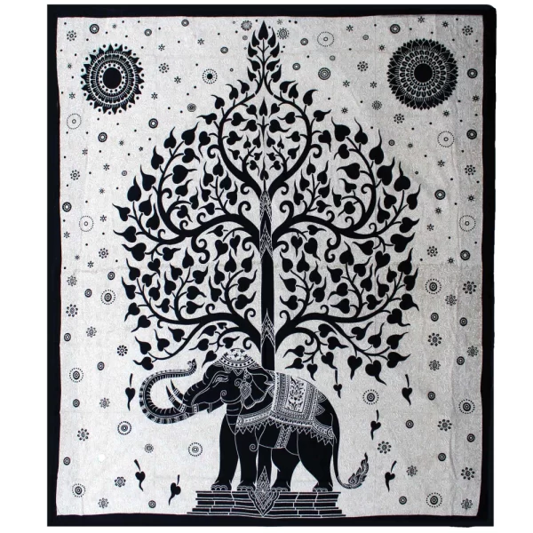 Tweepersoons Katoenen Bedsprei + Wandkleed | Mono | Olifantenboom