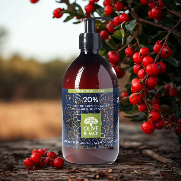 Aleppo | Vloeibare zeep 80% Biologische Extra Vierge Olijfolie | 20% Biologische Laurierbessenolie | 500 ml - Afbeelding 2