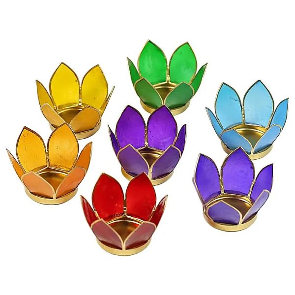 Set van 7: Lotus sfeerlicht klein chakra goudrand | 8 cm