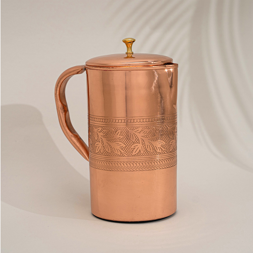 Koperen Kan | Gegraveerd Bloempatroon ±1,5 Liter - Afbeelding 2