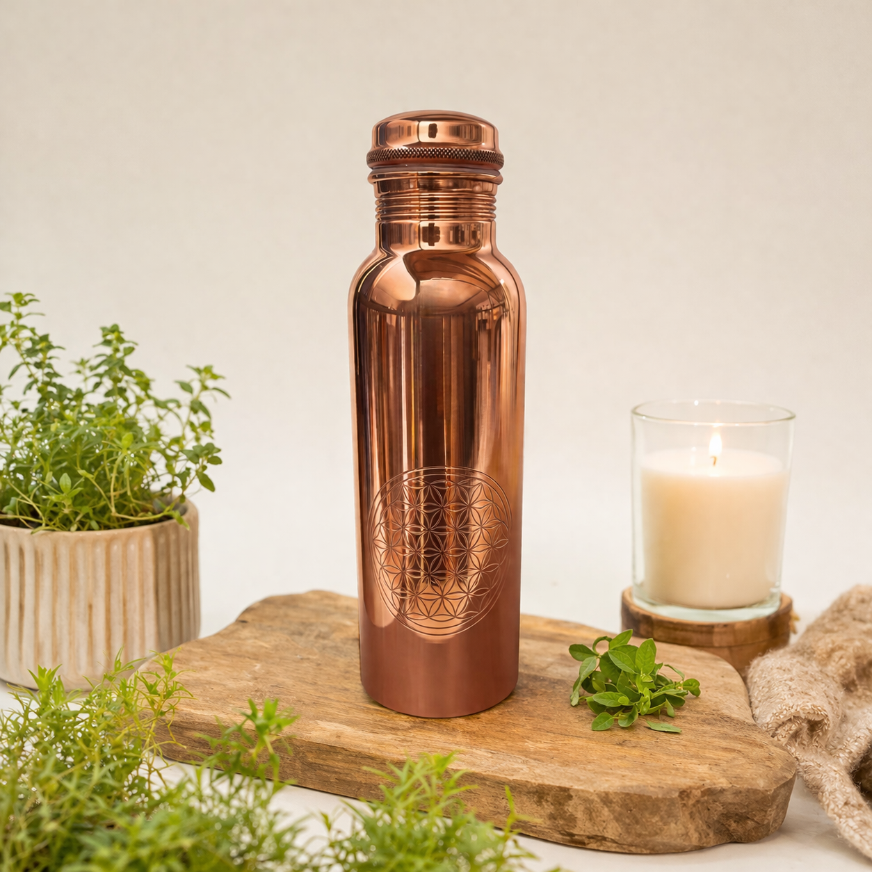 Koperen Waterfles | Flower of Life | 850 ml - Afbeelding 3