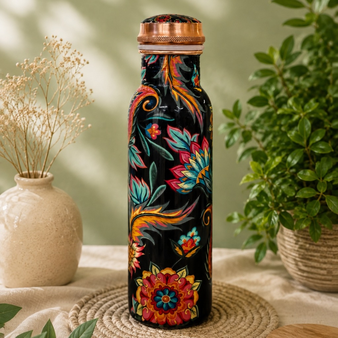 Koperen Waterfles | Bloemenprint | 750 ml - Afbeelding 2