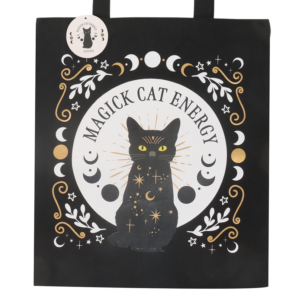 Draagtas | Zwarte Kat & Magische Symbolen | ± 39 cm - Afbeelding 3
